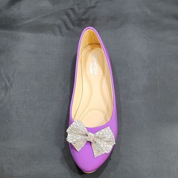 BRAND NEW TOP-MODA RHINESTONE BOWNOT ALMOND TOE FLATS - Picture 14 of 14